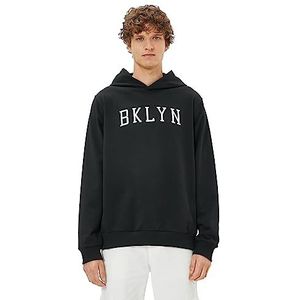 Koton Sweatshirt met capuchon en slogan voor heren, geborduurd sweatshirt met lange mouwen, 999 (zwart), XL