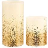 Pauleen 48128 Golden Glitter Candle waskaars met batterij met timerfunctie 6 uur timer LED kaars set van 2,Ivoor, Goud