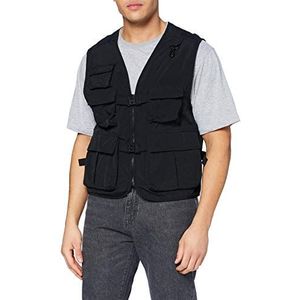 Urban Classics Herenvest met ritssluiting en 5 zakken, herenvest met schouderclips, zwart, maten S - 5XL, zwart, M