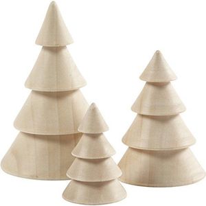 Creativ 100263 Houten Kerstbomen, H: 5+7,5+10 cm, D: 3,5+5,4+6,7 cm, keizerin hout, 3st