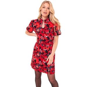 Joe Browns Mini-jurk met ruitjesprint en draakjesprint voor dames, met keyhole hals, normaal, rood, EU 40, Rood, 38