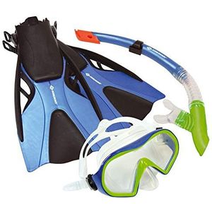 Schildkröt Snorkelset Cayman 3-delig, bril, snorkel, verstelbare zwemvliezen in verschillende maten 37-42/43-47, duikset voor volwassenen, hoogwaardige siliconen, verpakt in praktische tas