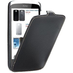 xubix Ultradun PREMIUM Leather Flip Case HTC Desire 500 Case zwart