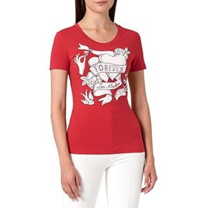 Love Moschino Dames Tight-Fitting Short Sleeves with Transparent Rhinestones T-Shirt, rood, 42