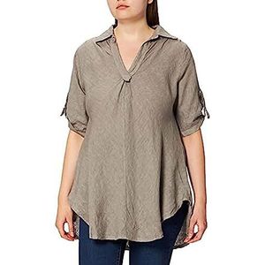 Bonateks, Blouse met V-hals en lange, opsteekbare mouwen, 100% linnen, DE-maat: 40, Amerikaanse maat: XL, bovenstuk, woestijn - gemaakt in Italië, beige, 40