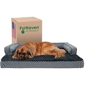 Furhaven Koelgel hondenbed voor grote honden met afneembare kussens en wasbare hoes, voor honden tot 120 lbs - pluche en geweven decor comfortabele bank - Diamond Grey, Jumbo Plus/XXL