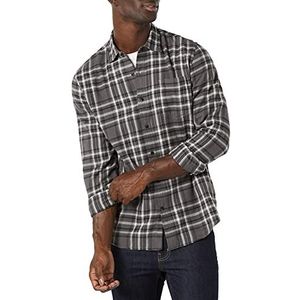 Amazon Essentials Men's Flanellen overhemd met lange mouwen (verkrijgbaar in grote en lange maten), Grijs Plaid, XS