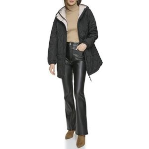 DKNY Gewatteerde damesjas met capuchon en ritssluiting, zwart, S