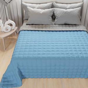 PETTI Artigiani Italiani - Quilt voor eenpersoonsbed, licht dekbed, tweezijdig, sprei, licht zomerdekbed, lichtblauw-grijs