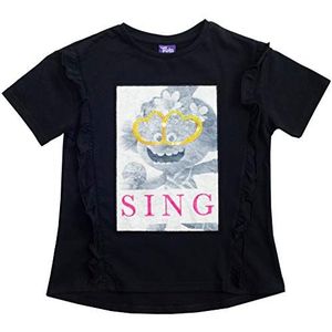 Trolls Poppy singen Mädchen-T-Shirt Schwarz 128 | 4-14 Jahre, Kinderkleidung, Mädchen Mode Top, Geburtstags-Geschenk-Idee für Tochter Enkelin Niece