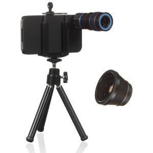 Kitvision Smartphone Camera Accessoires Set met Fisheye Lens Lens, Makro Zoom Lens, Mini statief statief met houder en beschermhoes Case Cover voor iPhone 4/4S - Zwart