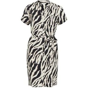 Object Dames Objjacira S/S Shirt Dress Noos Jurk, Sandshell/Aop: zwart/Fossil Zebra Aop, 44