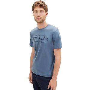TOM TAILOR Heren T-shirt met logo-print, 10877 - China Blauw, M