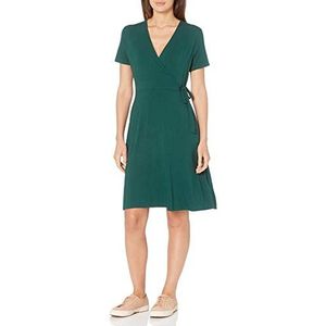 Amazon Essentials Jurk, met korte mouwen en faux-wrap, jade groen, medium