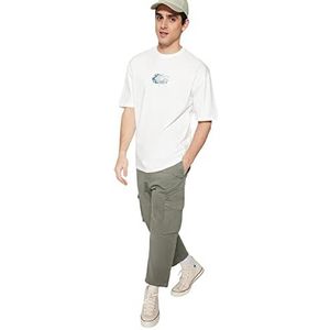 Trendyol Heren Heren Relaxed Fit Basic Crew Neck Gebreid T-shirt, Ecru, L