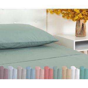 TRAMAS+ Beddengoedset voor Frans bed, 140 x 200 cm, 100% katoen, beddengoed, bedlaken en 2 kussenslopen, gecertificeerd volgens Oeko-Tex Standard 100, Veronesgroen