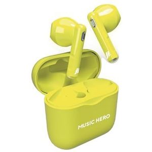 Music Hero Draadloze hoofdtelefoon, Neon Coloration, True Wireless Stereo (TWS) technologie, 180 mAh oplaadbox, touch-bediening, geïntegreerde microfoon, semi-in ear, geel