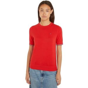 Tommy Hilfiger Trui voor dames, korte mouwen, ronde hals, Rood (Fierce Red), S