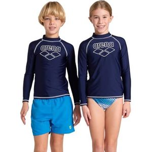 Arena Graphic anti-UV T-shirt met lange mouwen voor kinderen, marineblauw-wit, 14-15 Jaar