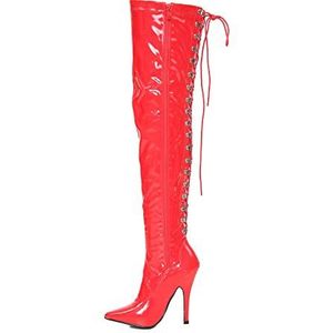 Dames Dames Sexy Dij HOGE Kinky Fetish Over De Knie Stiletto Heel Volledige Haak Lace Up En Side Zip Laarzen Maat UK 4-12, Rood Patent, 39 EU