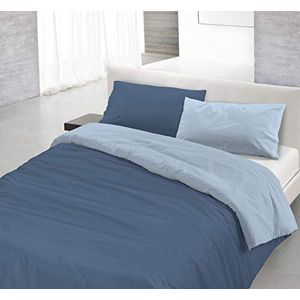 Italian Bed Linen Natuurlijke kleur Dekbedovertrek Set met Doubleface Effen Kleur Tas Sheet en Kussensloop, 100% Katoen, Avio/Lichtblauw, enkel