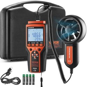 VEVOR 4-in-1 anemometer, 100,8 MPH, luchtsnelheidsmeter, 168 x 75 x 36 mm, windmeter, IP44, windsterktemeter, max/min/AVG/CU-windsnelheidsmeter, snelheidsmeter