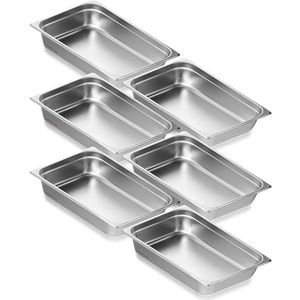 VEVOR Gastronorme GN 1/1 6 stuks, roestvrijstalen container voor waterbad, 0,8 mm dik, roestvrijstalen voedselcontainer 10,7 cm diep, voor convectieovens, koelkast, opslag, horeca