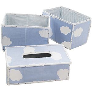 Roba Verzorging Organiser Set 'Kleine Wolke blauw', 3-delig, opbergdoos set, 2 dozen voor luiers en aankleedaccessoires, 1 decoratieve box voor vochtige doekjes, babykamer decoratie