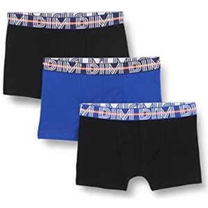 Dim Boxershorts van stretchkatoen met contrasterende tailleband Ecodim jongens x3, Bleu/Noir/Noir, 14 jaar