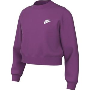 Nike Sportswear Club FZ9244-518, fleece sweatshirt met ronde hals en boxige pasvorm (meisje), hot fuchsia/wit, XL