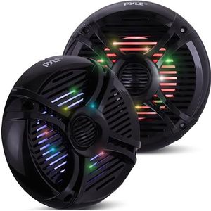 Pyle Marine Luidsprekers – Waterdichte Speakers- Buitenluidsprekers- Weerbestendige Stereoluidsprekers - Marine Stereoluidsprekers Systeem met LED Lichten- 250 Watt -Zwart