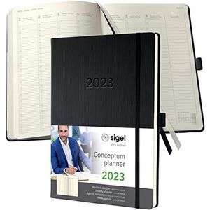 SIGEL C2318 Conceptum 2023 weekkalender, verticale lay-out, A4+, zwart, hardcover, 2 pagina's = 1 week, 192 pagina's.