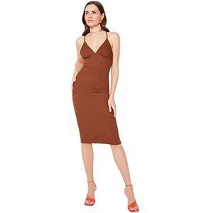 Trendyol Dames Dark Brown Back Detaililed Cocktail Dress, 38