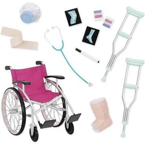 Battat BD37432Z 44981 Our Generation Medical verzorgingsset met rolstoel, krukken en meer, kleurrijk