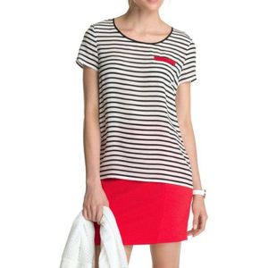 ESPRIT Collection Dames T-shirt hoge kwaliteit zijde 034EO1F023, meerkleurig (Blck Offwhite), 44