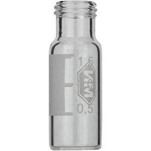 Macherey & Nagel ML-1601 Glazen schroefdraadfles met etiket, N 9, platte bodem, helder, 1,5 ml capaciteit, 11,6 mm diameter, 32,0 mm hoogte, 100 stuks