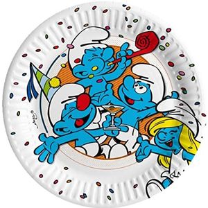 Ciao - Composteerbare kartonnen borden Smurfen (Ø 18 cm), 8 stuks 16-21 cm, lichtblauw, wit, 24060