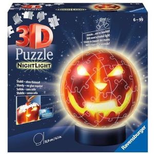 Ravensburger 3D Puzzle Kürbiskopf Nachtlicht 11253 - Puzzle-Ball - 72 Teile - für Halloween Fans ab 6 Jahren: Erlebe Puzzeln in der 3. Dimension