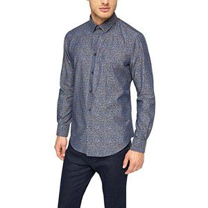 ESPRIT Collectie Heren 105EO2F008 AOP CHAMBR Fitted Lange Mouw Formele Shirt, Donkerblauw, L (Fabrikant maat 41/42)