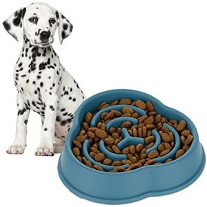 Relaxdays anti-schrokbak honden, eetbak tegen schrokken, 600 ml, vaatwasserbestendig, voerbak van kunststof, blauw