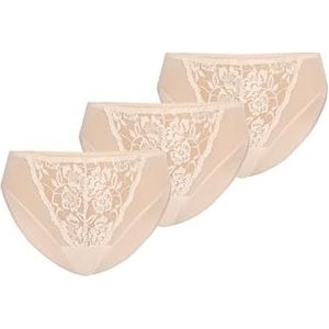 Teyli 3-pack slips voor dames, mesh-slip, bloemenkant, volledig comfortabel, ademend, rekbaar, 3 stuks, glamour, Beige, 44