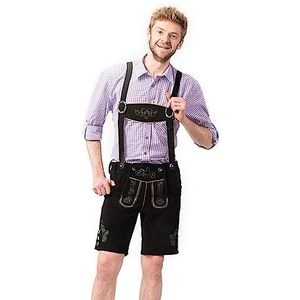 Tannhauser Korte Lederhose Gustav met Bretels 100% Runderleer Zwart Echte Lederhose Man voor Oktoberfest Heren (2XL/56)