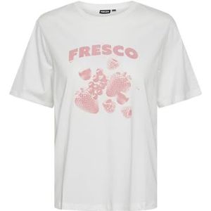 PIECES Dames Pckikki Ss Printed Tee Bc T-shirt, Helder wit/print: fresco, XL