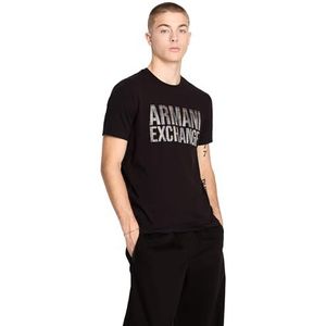 Armani Exchange Heren slim fit, ronde hals, bedrukt logo, stretch katoenen T-shirt, zwart, XS
