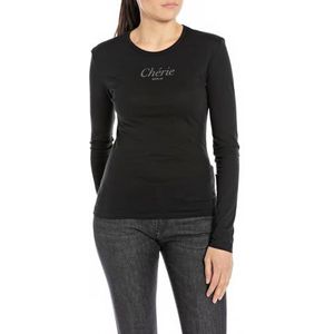 Replay Dames slim fit shirt met lange mouwen, 098 Black, XL