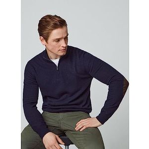 Hackett London Heren GMD Merino Silk HZIP Pullover Sweater, Blauw (Navy), S, Blauw (zwart), S