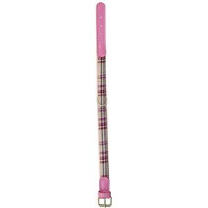 La Cinopelca Handgemaakte lederen en canvas tartan kraag, 2 x 43 cm, roze