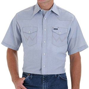 Wrangler Western Snap Plaid overhemd met korte mouwen voor heren, Chambray, 45