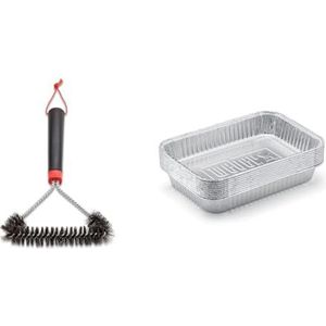 Weber 12"" Three-Sided Grill Brush & Weber 6415 Small 7-1/2-Inch-by-5-inch Aluminum Drip Pans, Set of 10