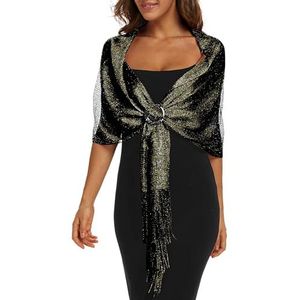 Rheane Shawl Wraps for Women Shawls and Wraps for Evening Dresses Pashmina Rave Silver Dress for Women Sparkly Dress Women's Scarves & Wraps (Black with Gold Glitter)